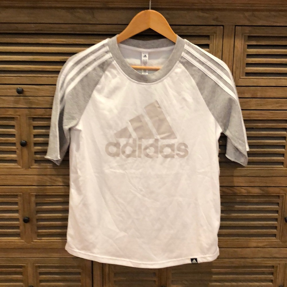 Adidas Baseball Tee White with Gray Sleeves - M